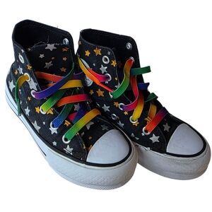 Converse Black High-Tops with Colorful Laces